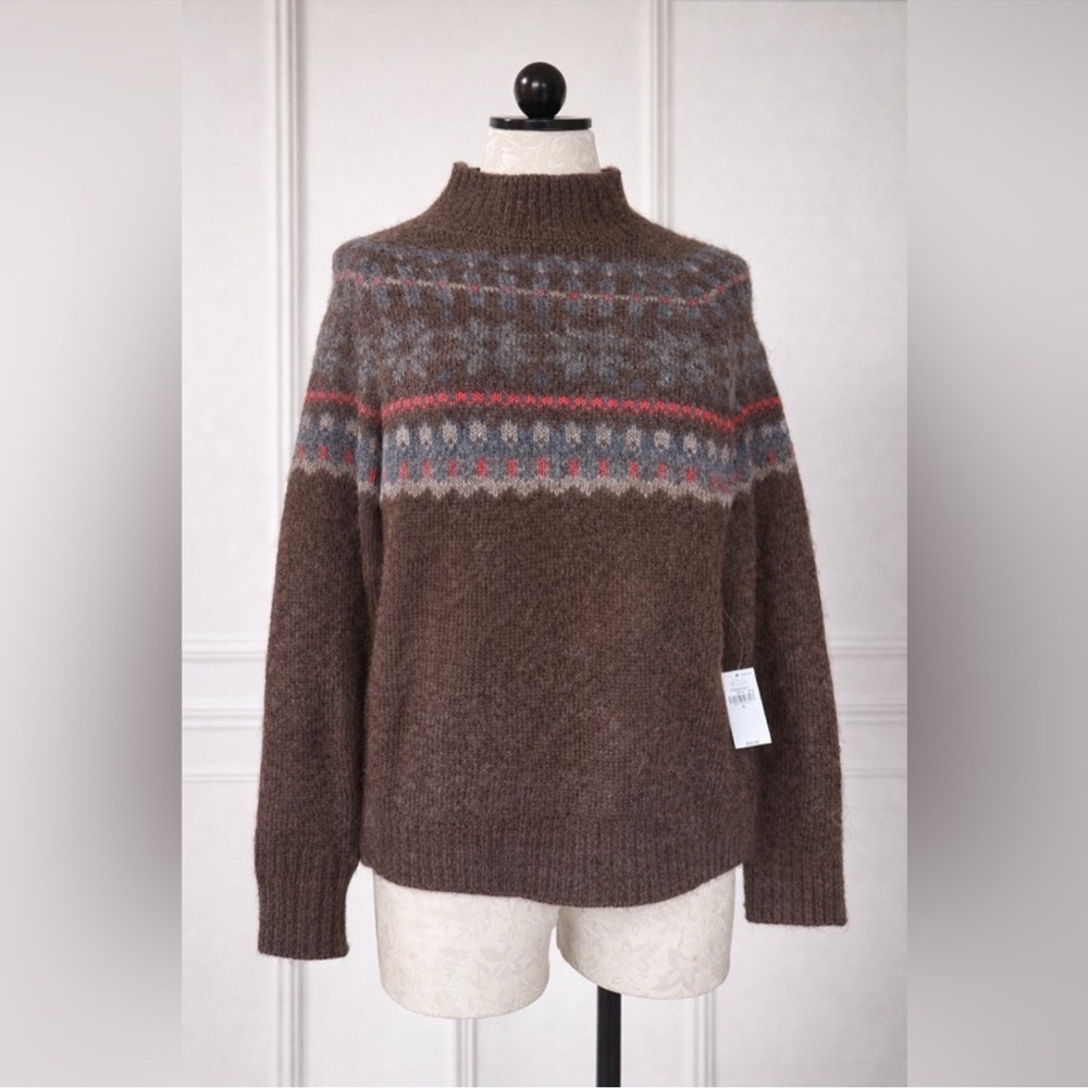 NWT Old Navy Brown Fair Isle Wool Blend Pullover Sweater w/ Blue Accents (14) - Picture 4 of 10